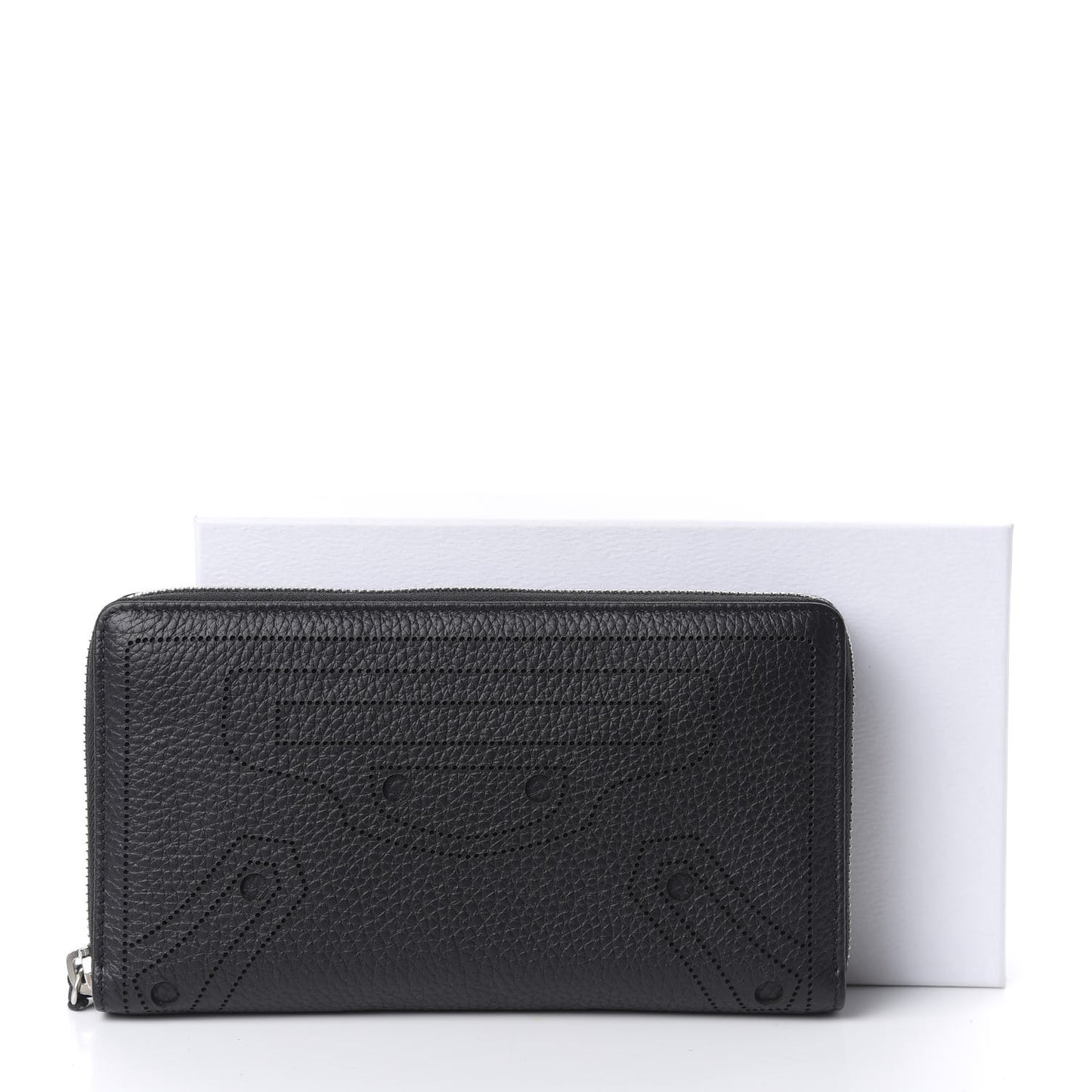 Veau Grana Perforated Blackout Hardware Continental Zip Around Wallet Black