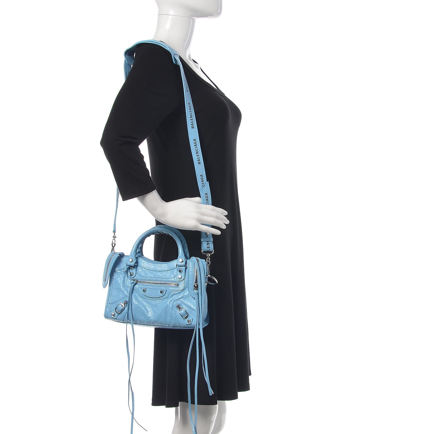 Agneau Classic Silver Hardware Mini City Logo Strap Baby Blue Black