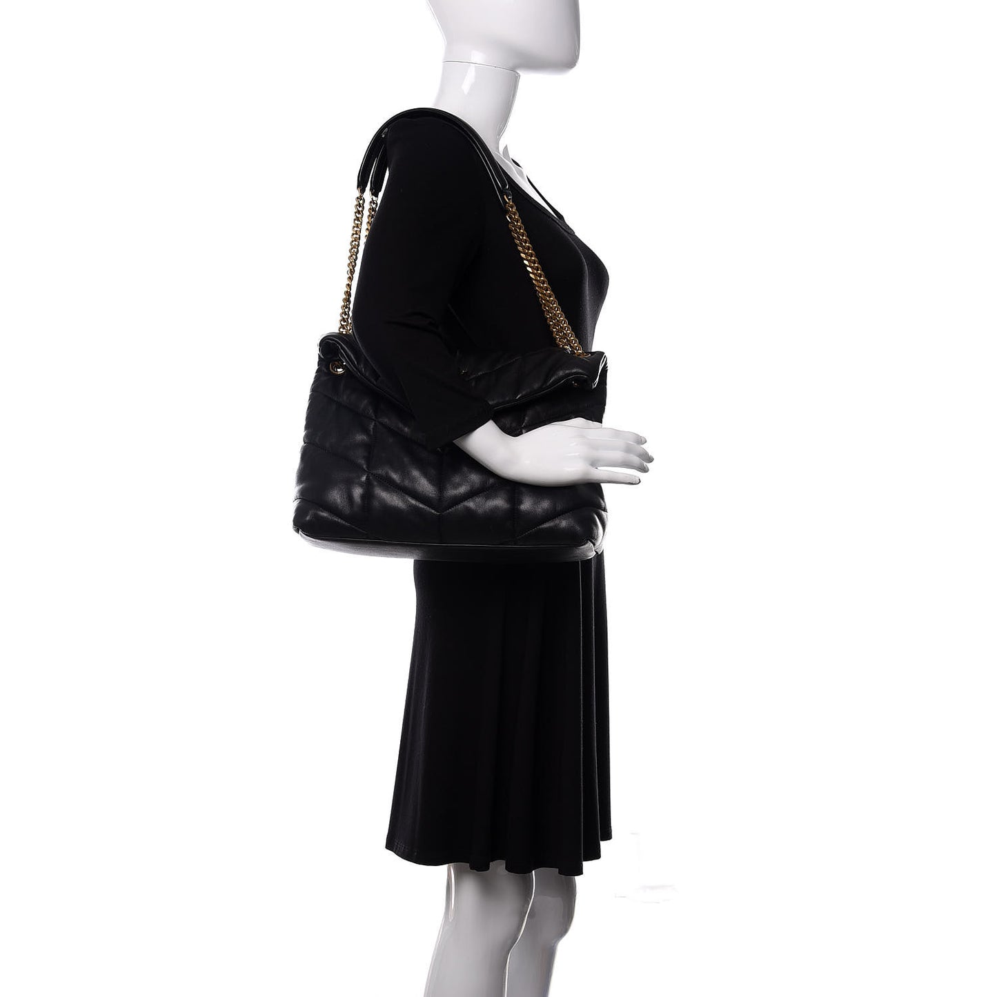 Lambskin Quilted Medium Loulou Puffer Monogram Chain Satchel Black