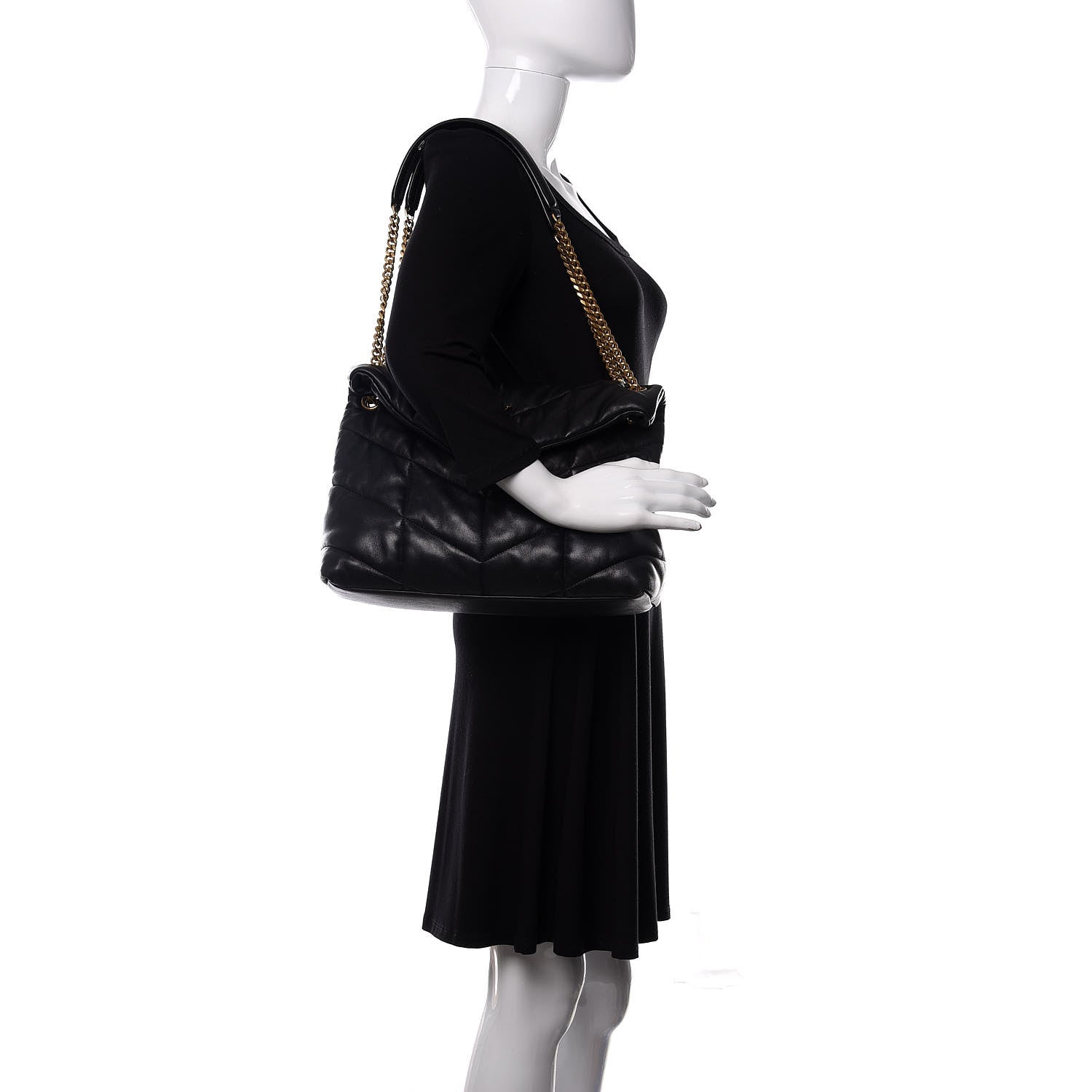 Saint Laurent Lambskin Quilted Medium Loulou Puffer Monogram Chain Satchel Black 2 of 13
