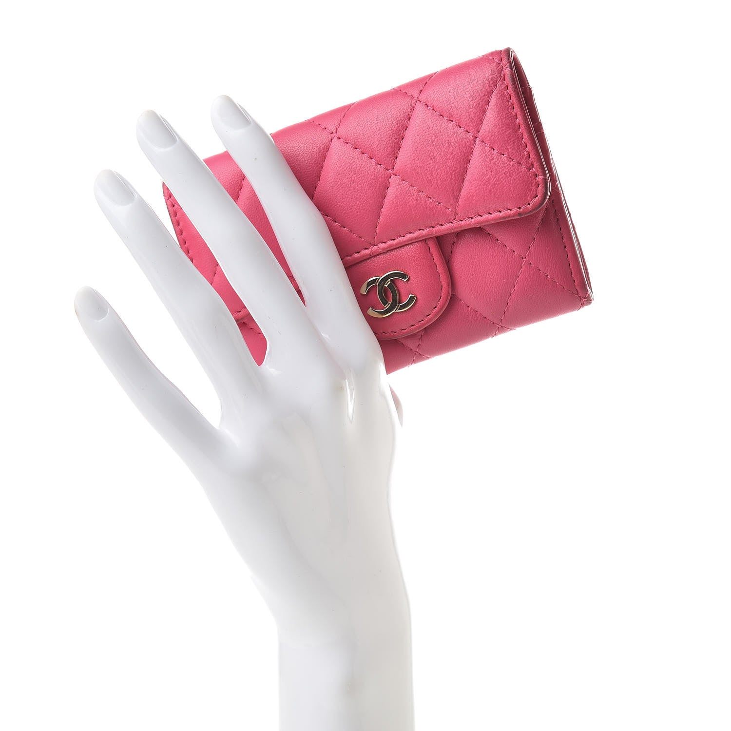 Chanel Lambskin Quilted Flap Card Holder Dark Pink 2 of 17