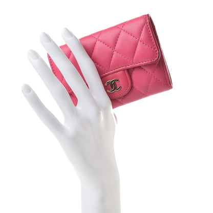 Chanel Lambskin Quilted Flap Card Holder Dark Pink 2 of 17