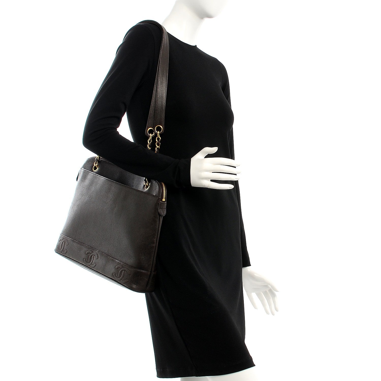 Chanel Caviar CC Shoulder Bag Dark Brown 2 of 14