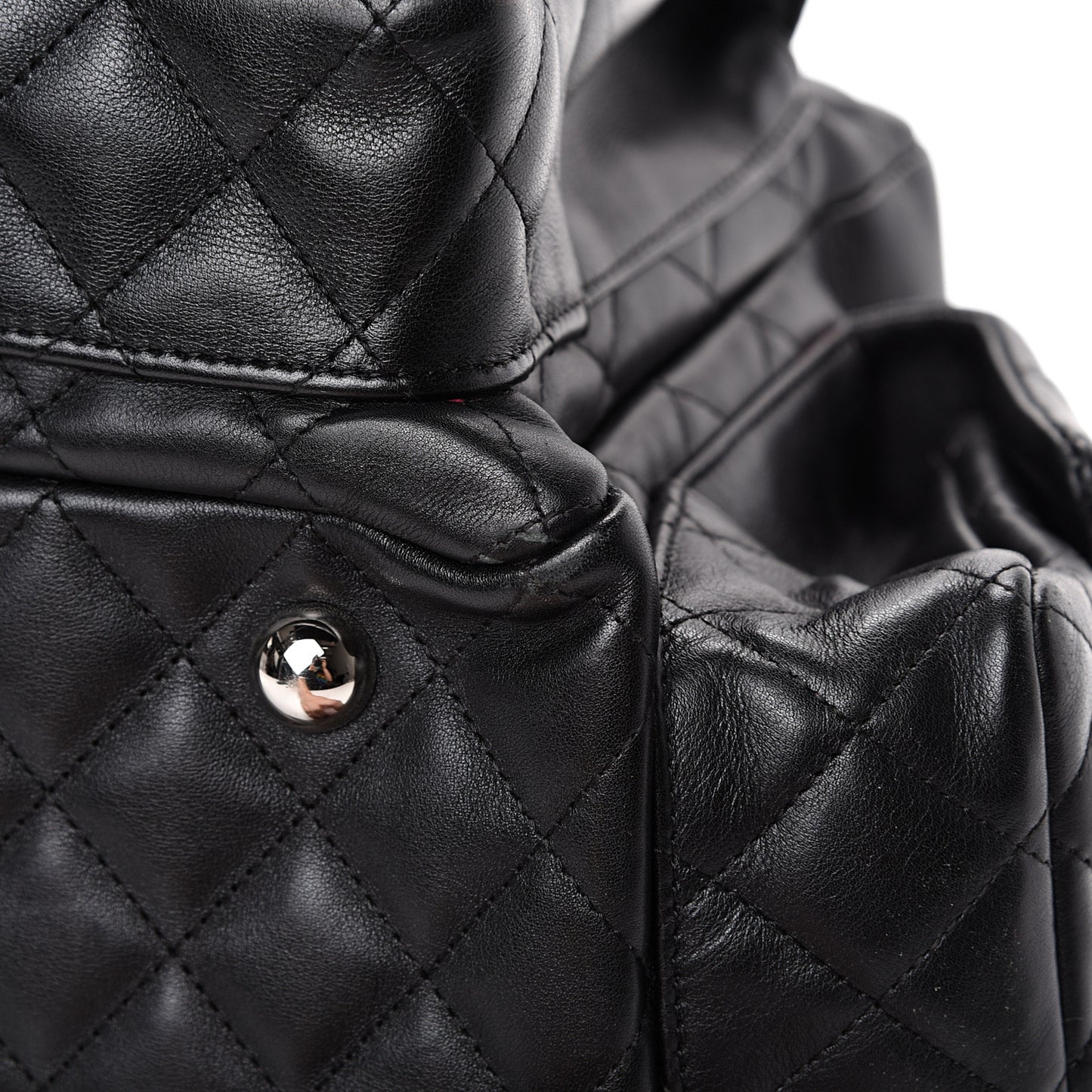 Calfskin Quilted Large Cambon Multipocket Reporter Black White