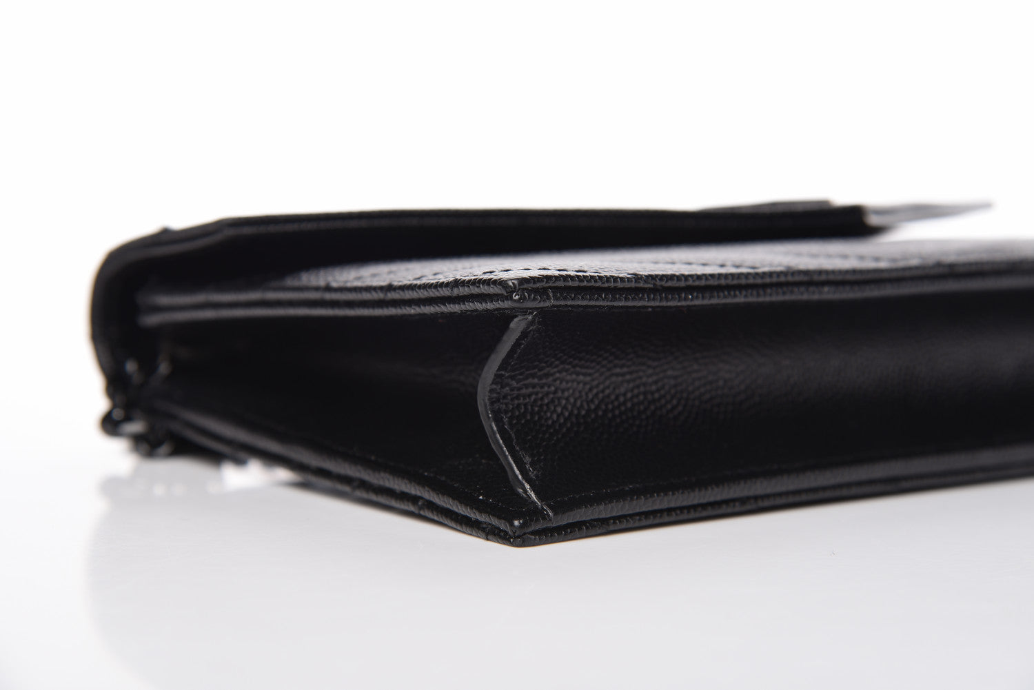 Saint Laurent Grain De Poudre Matelasse Chevron Monogram Envelope Chain Wallet Black 7 of 10