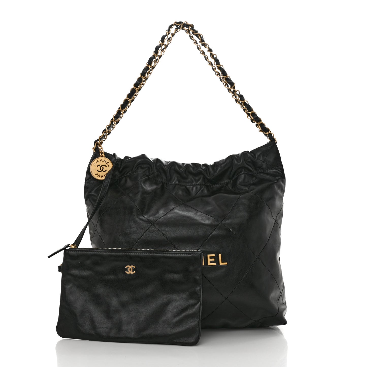 Shiny Calfskin Quilted Small Chanel 22 Black