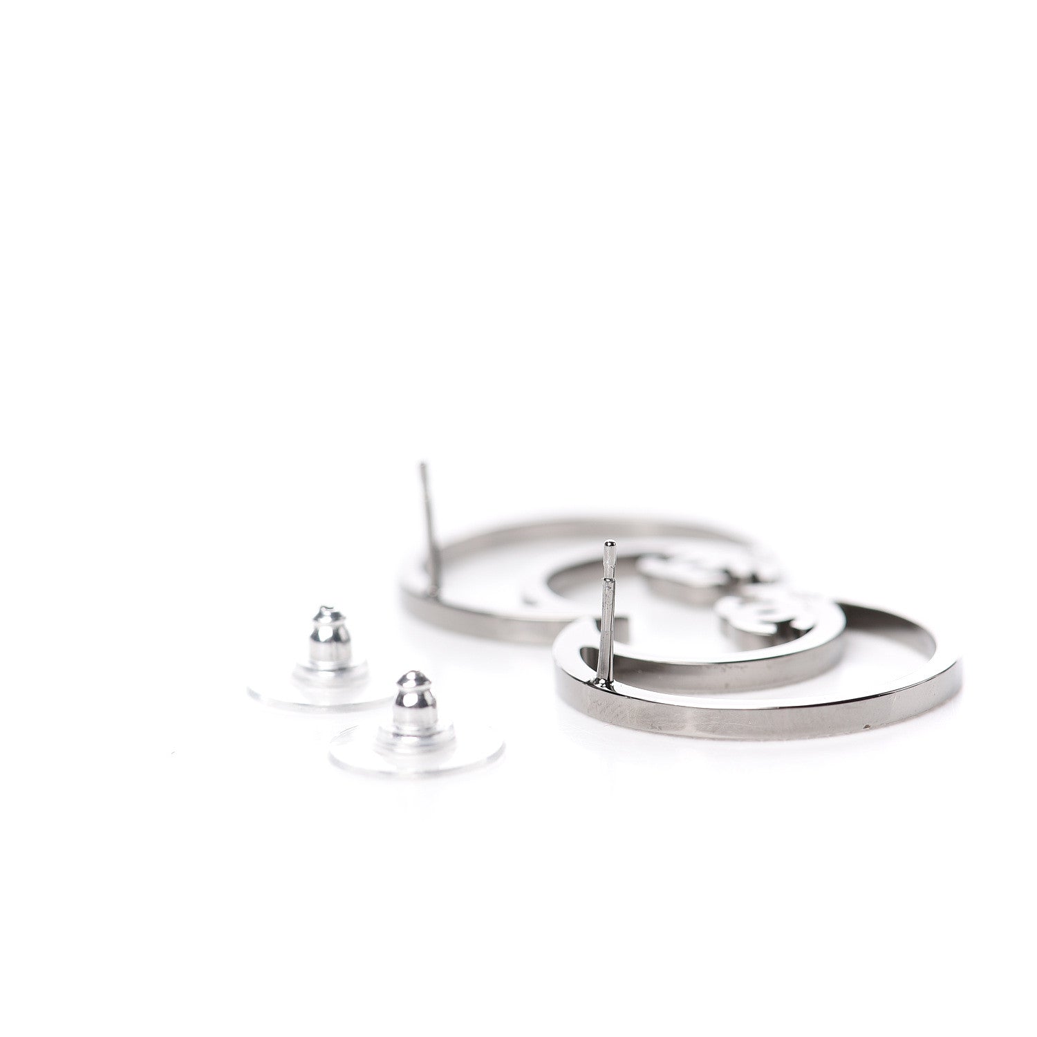 Chanel Strass Crystal CC Moon Earrings Silver 3 of 5