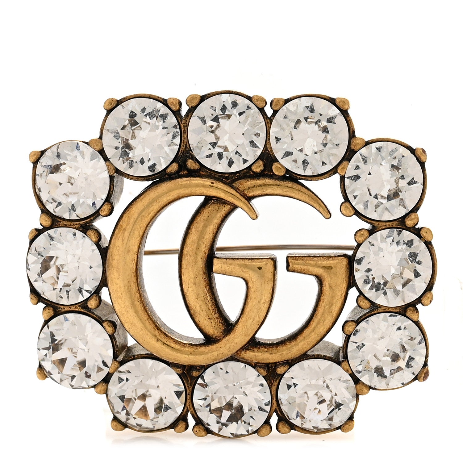 Gucci Metal Crystal Double G Brooch Aged Gold 1877431 – FASHIONPHILE