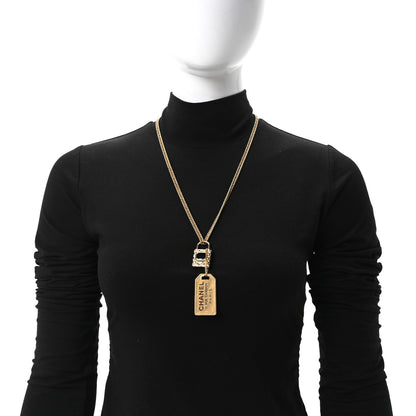 Chanel CC Padlock ID Dog Tag Charm Necklace Gold 2 of 5