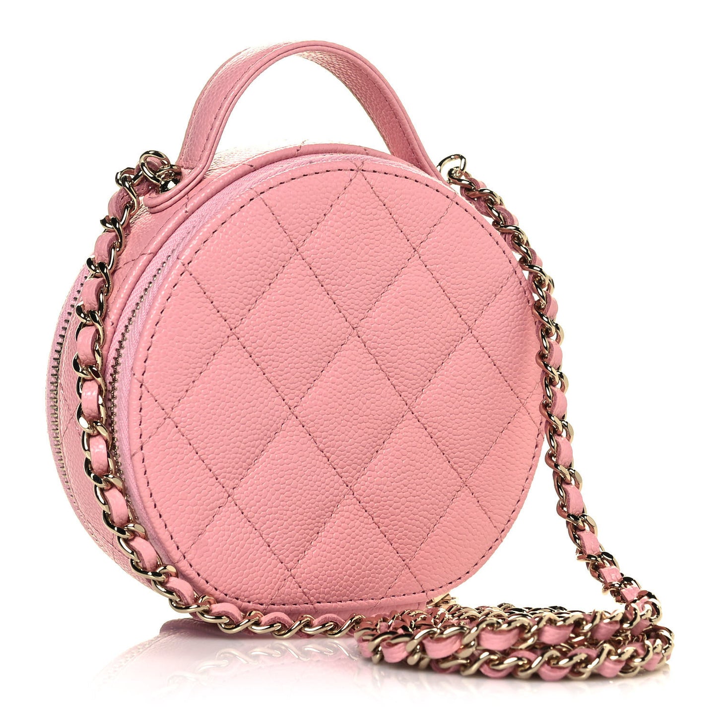 Caviar Quilted Round Handle With Care Vanity With Chain Pink