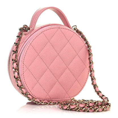Chanel Caviar Quilted Round Handle With Care Vanity With Chain Pink 3 of 14