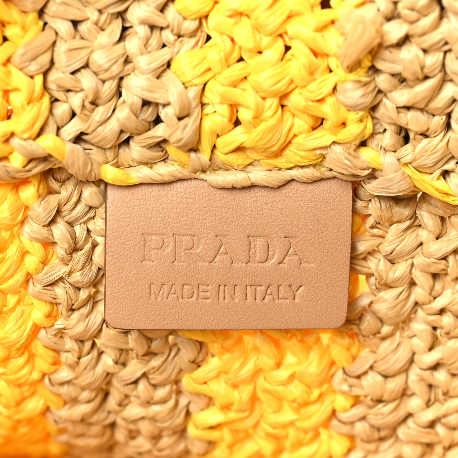 Prada Yarn Raffia Effect Crochet Striped Small Logo Tote Naturale Giallo 6 of 9
