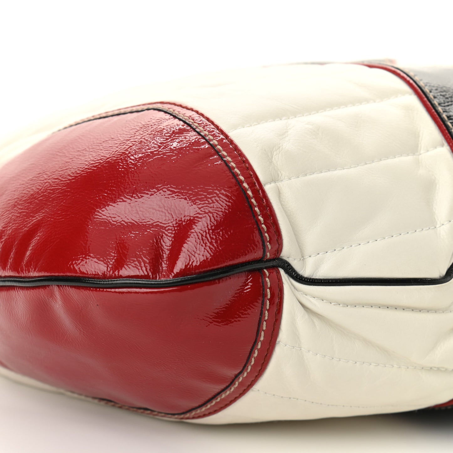 Patent Calfskin Medium Snow Glam Hobo Black White Red