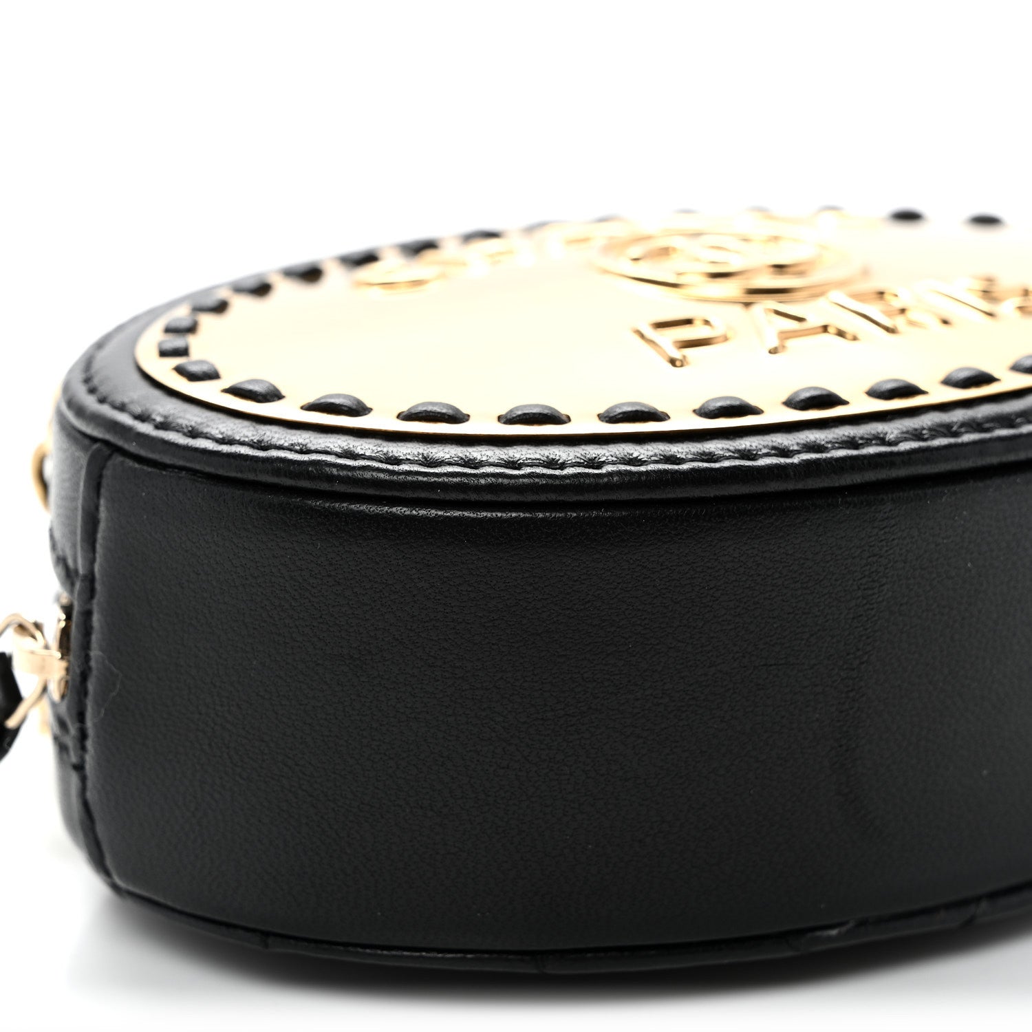 Chanel Lambskin Logo Plate Oval Clutch With Chain  Black 9 of 10