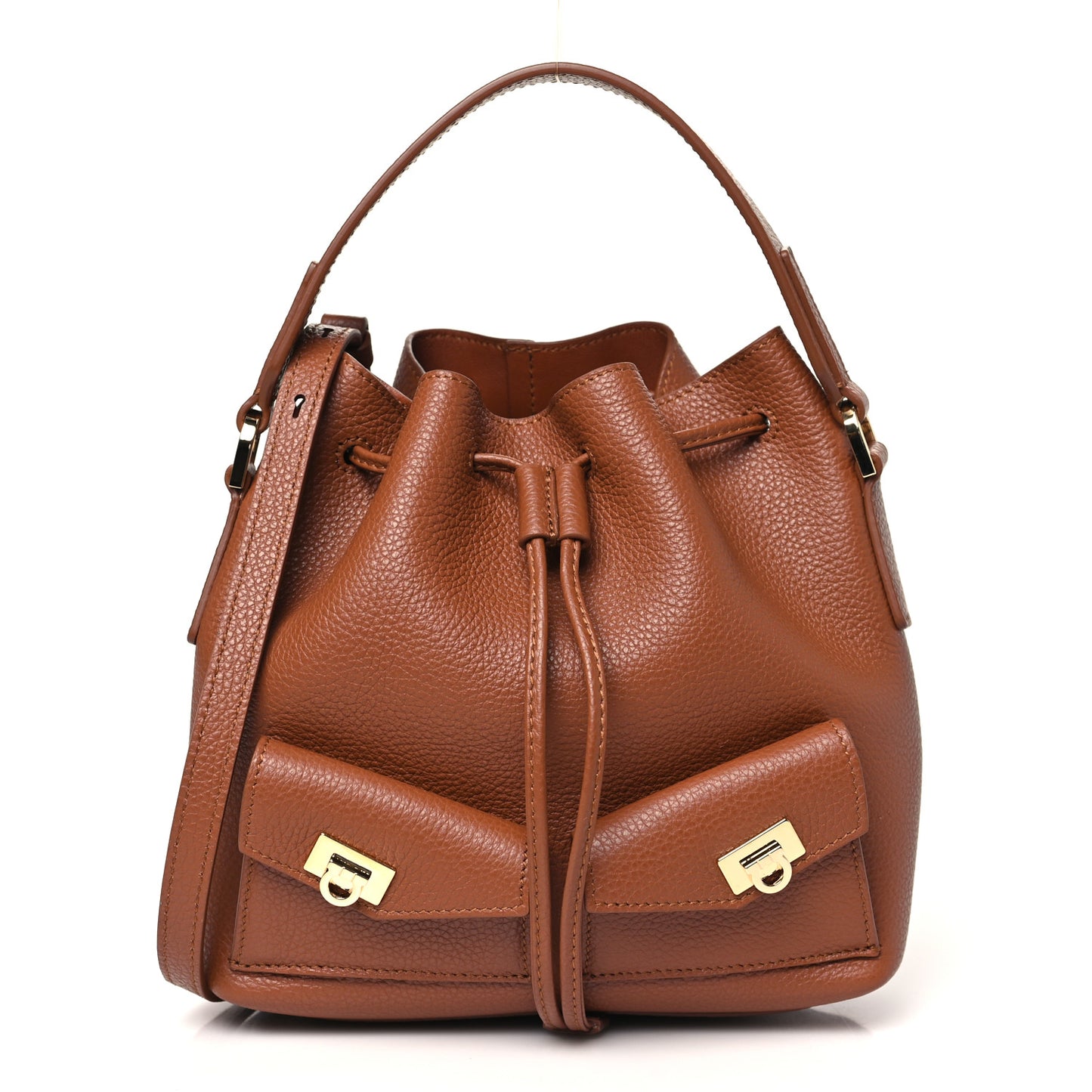 Hammered Calfskin Multipocket Bucket Bag Cognac