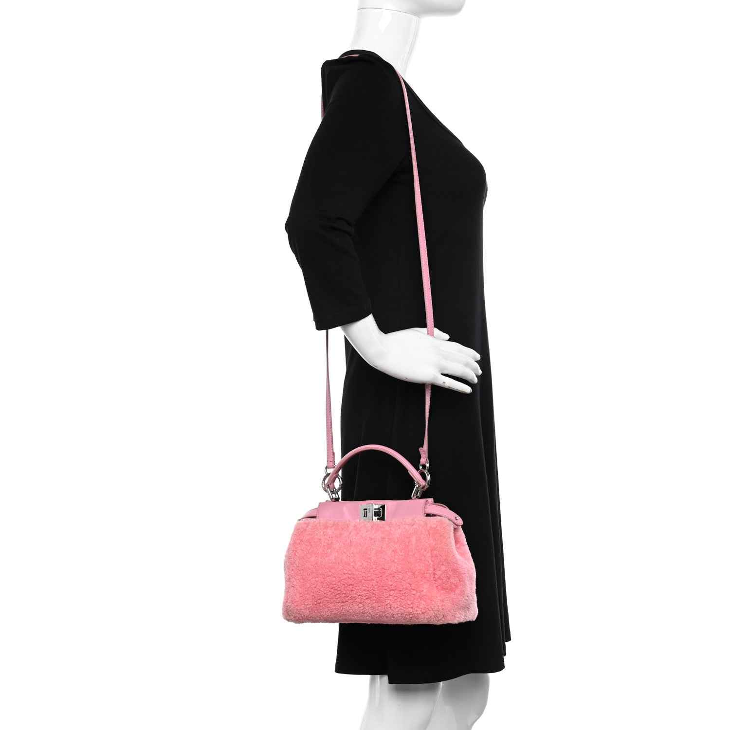 Fendi Shearling Nappa Mini Peekaboo Iconic Satchel Lollypop 2 of 14