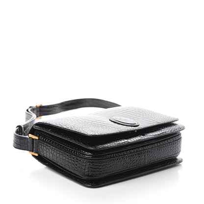 Saint Laurent Calfskin Crocodile Embossed New Besace Crossbody Bag Black 3 of 8