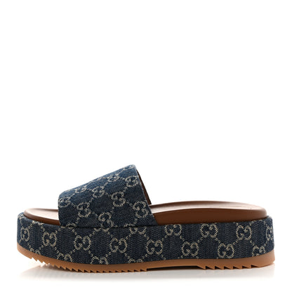 Gucci New Denim GG Monogram Angelina Platform 55mm Slide Sandals 39 Blue Tea 1 of 8