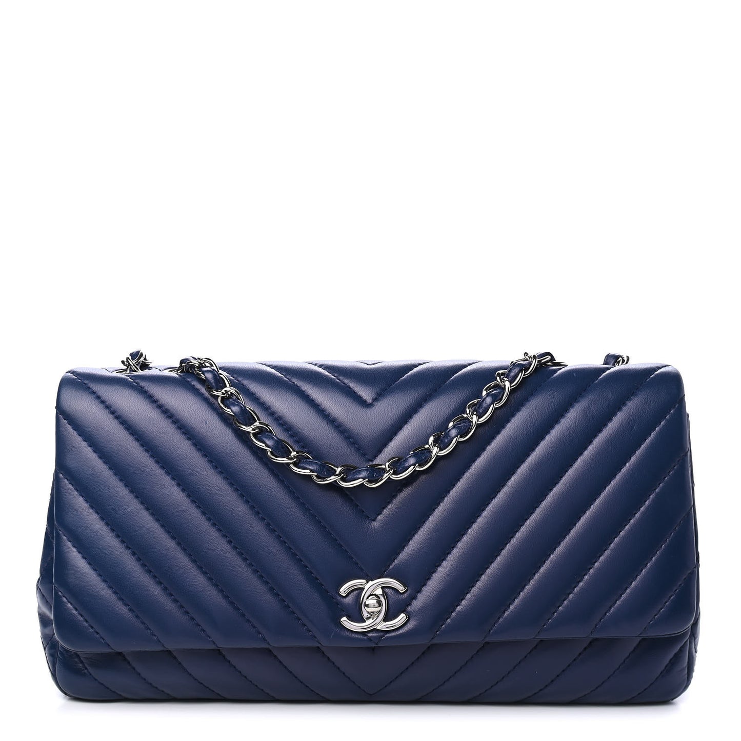 Lambskin Chevron Quilted Large Surpique Flap Blue