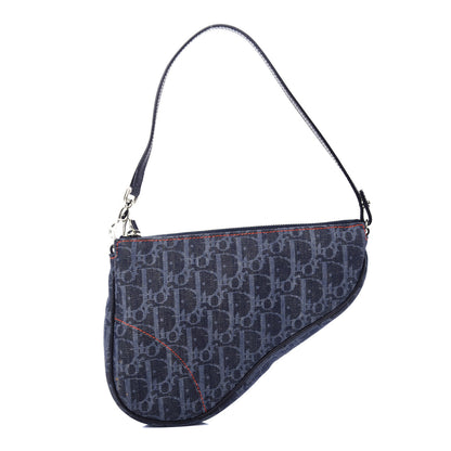 Christian Dior Denim Monogram Mini Saddle Pochette Navy 1 of 10