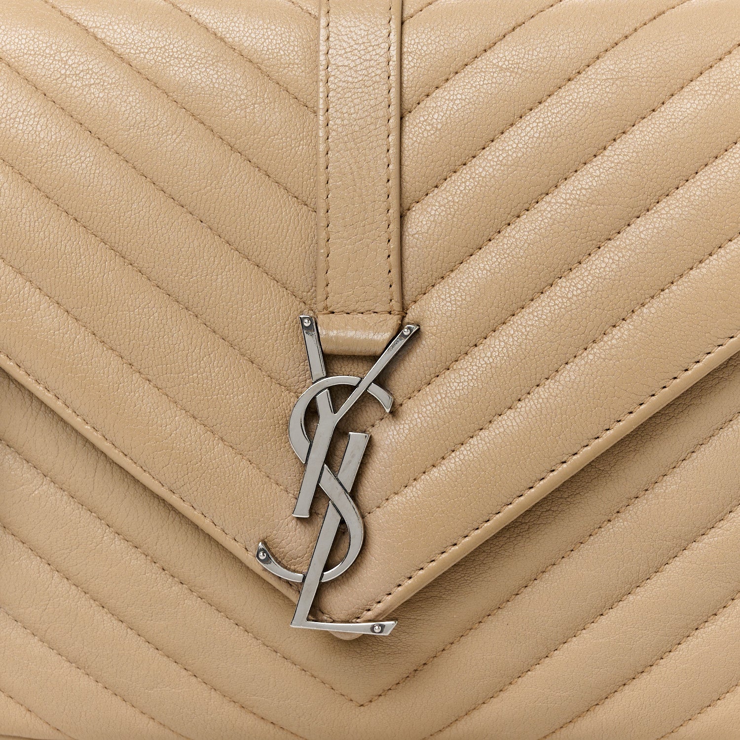 Saint Laurent Sheepskin Matelasse Chevron Monogram Medium College Bag Dark Beige 10 of 12