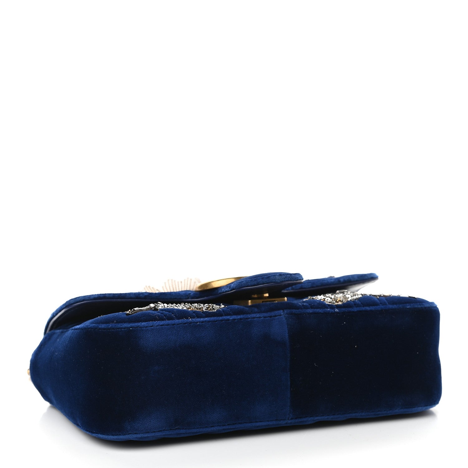 Gucci Velvet Matelasse Embroidered Mini GG Marmont Shoulder Bag Cobalt Blue 4 of 9