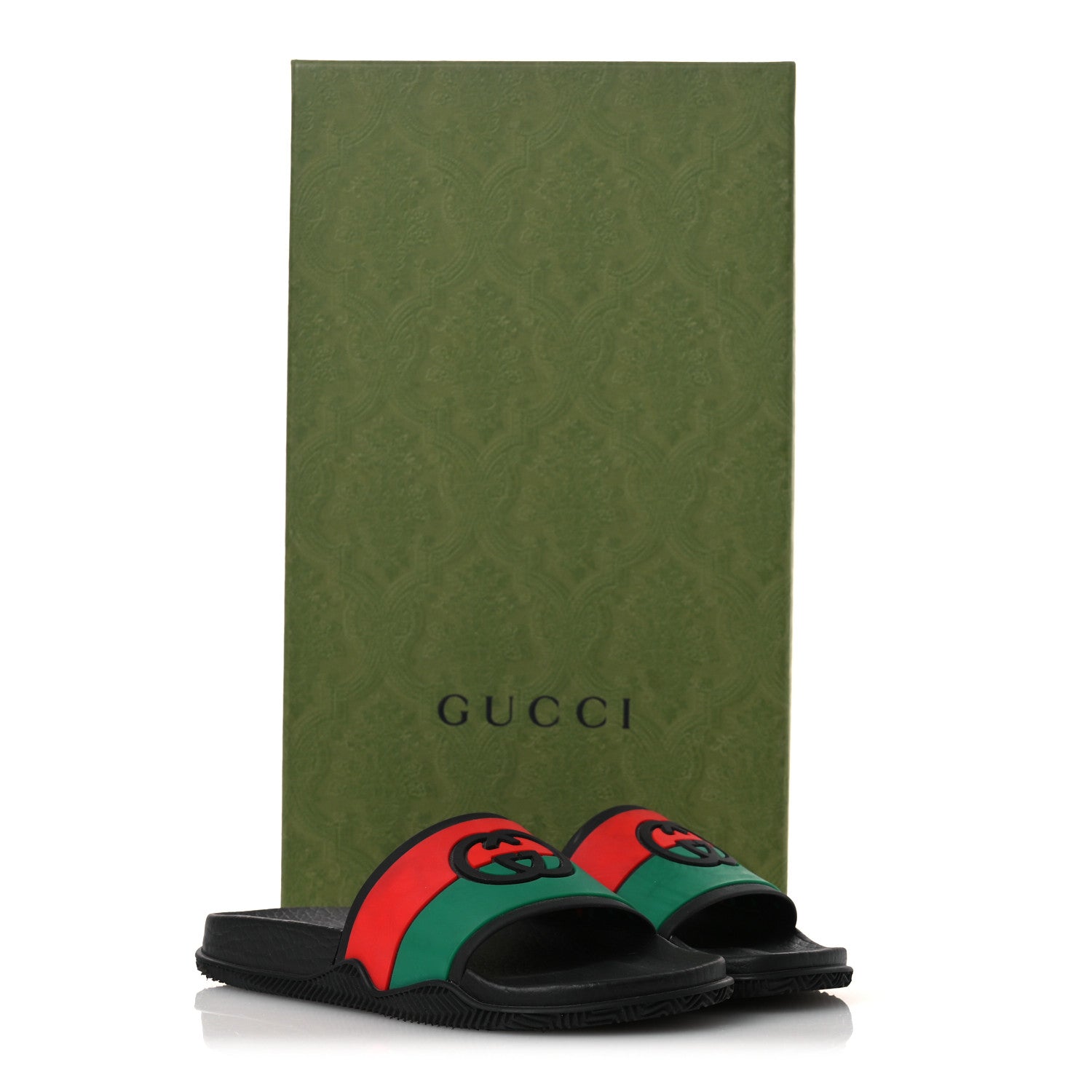Gucci Rubber Web Womens Interlocking G Slide Sandals 33 Black Green Red 11 of 11
