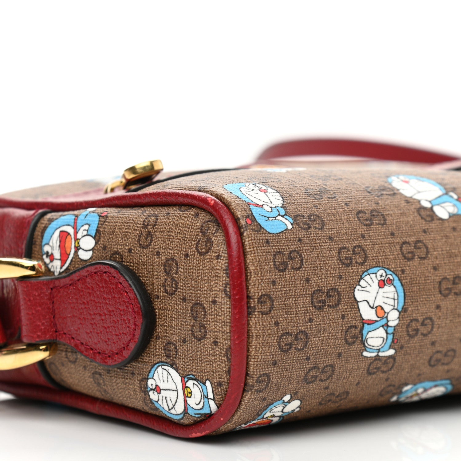 Gucci X DORAEMON Mini Vintage GG Supreme Monogram Camera Bag Beige Cherry Red 9 of 15