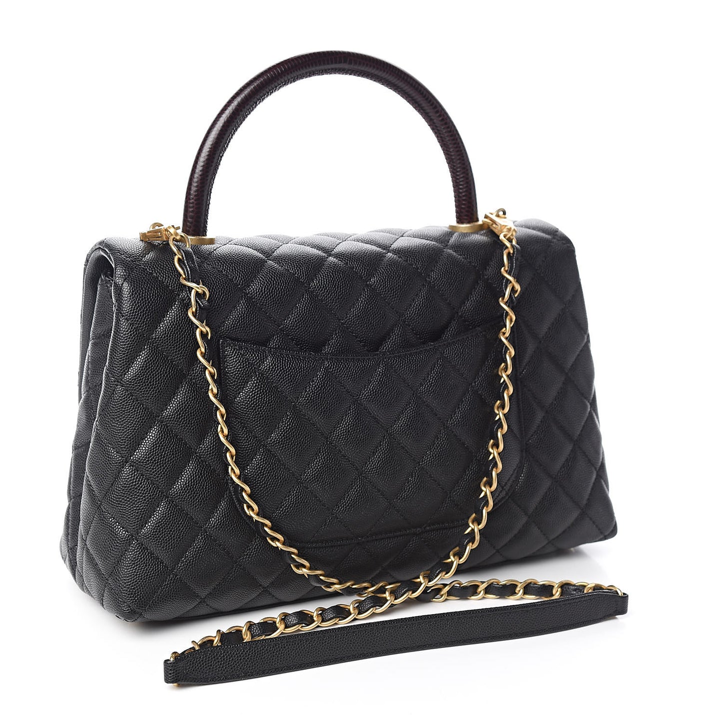 Caviar Lizard Embossed Quilted Small Coco Handle Flap Black