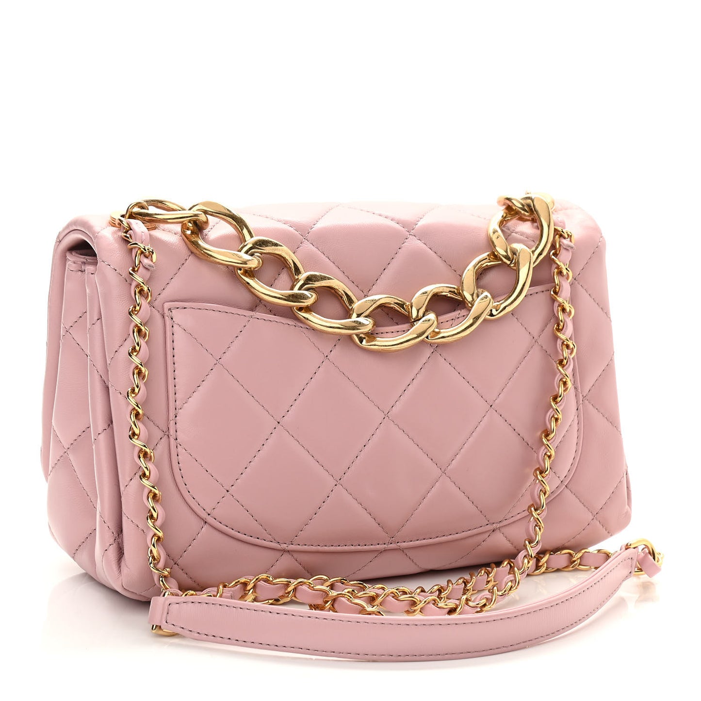 Lambskin Quilted Medium Color Match Flap Light Pink