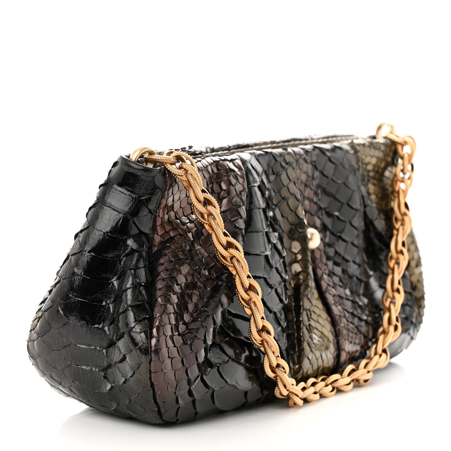 Metallic Snakeskin Clutch Black Multicolor
