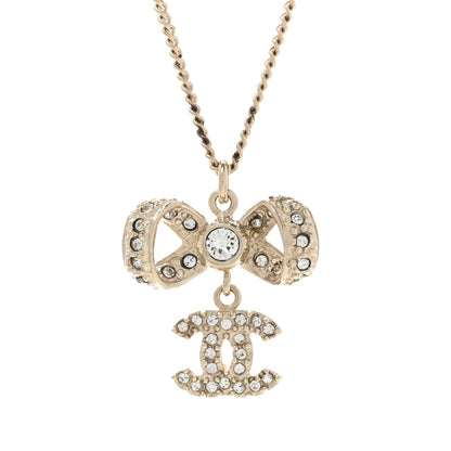 Chanel Metal Crystal CC Bow Drop Necklace Gold 4 of 8