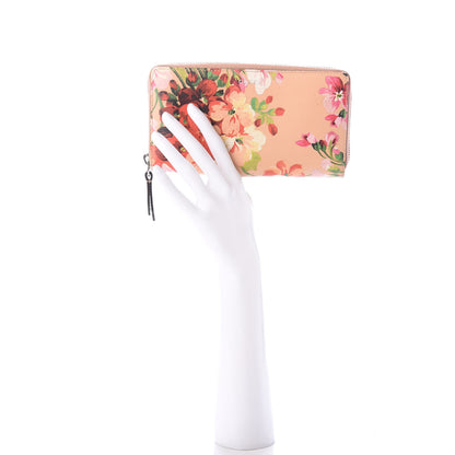 Gucci Shangai Calfskin Blooms Print Zip Around Wallet Pink Apricot Multicolor 2 of 6