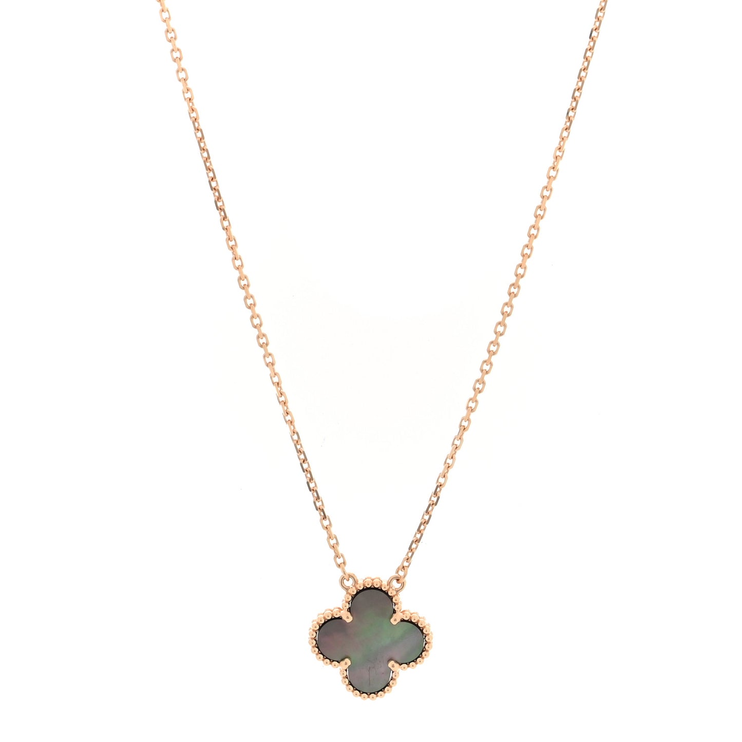 18K Rose Gold Gray Mother of Pearl Vintage Alhambra Pendant Necklace