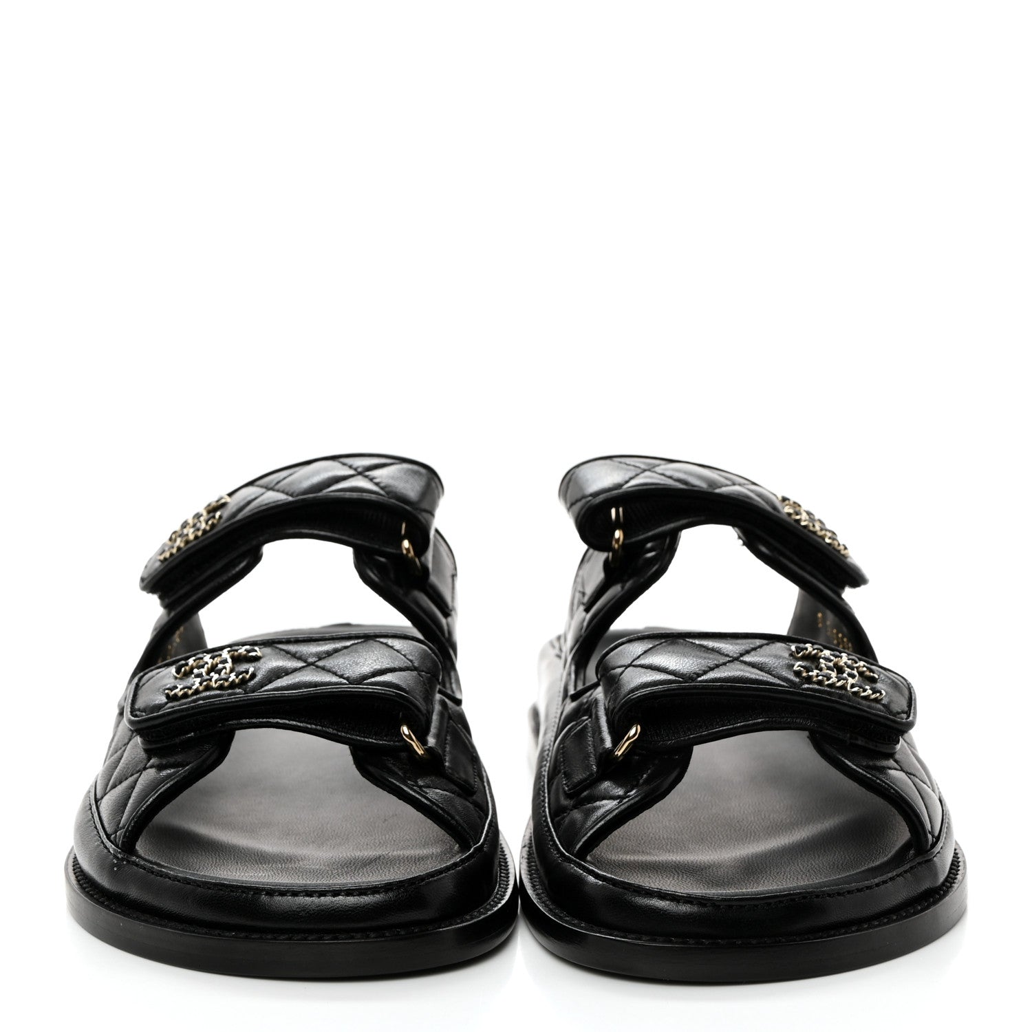 Chanel Lambskin Quilted Velcro Dad Chain CC Slide Sandals 39 Black 2 of 9