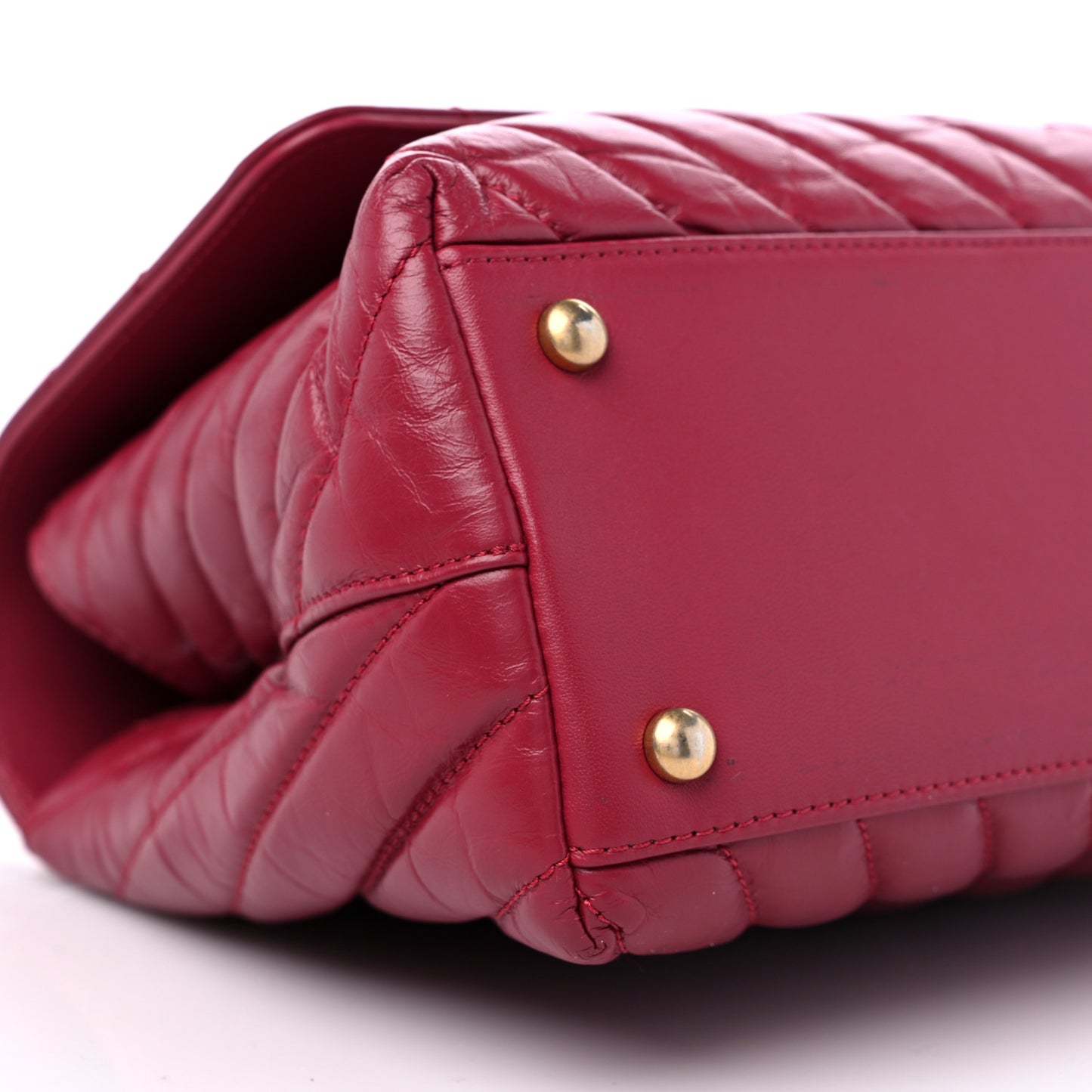 Calfskin Chevron Quilted Small Coco Handle Flap Dark Fuchsia