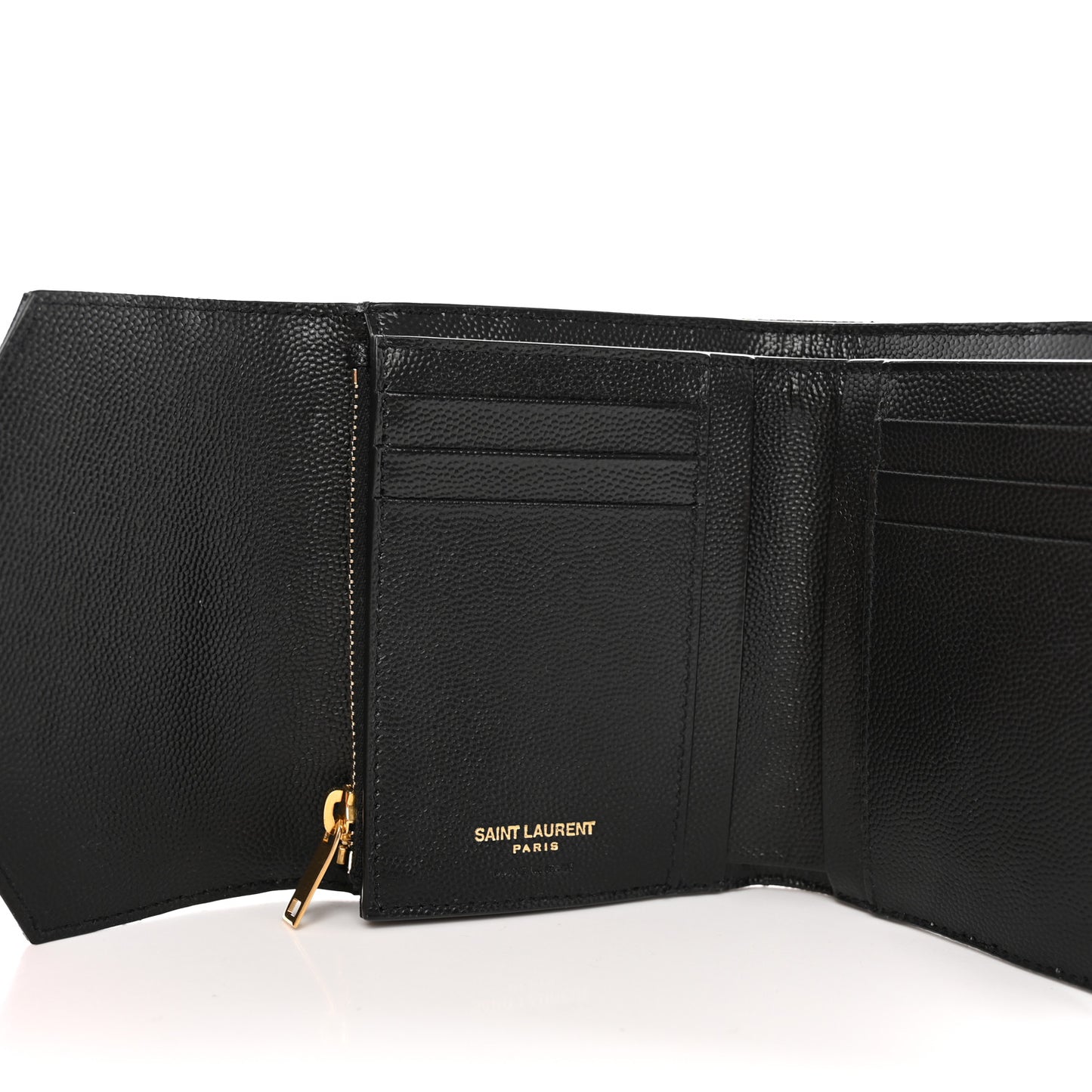 Grain De Poudre Matelasse Chevron Monogram Compact Tri Fold Wallet Black