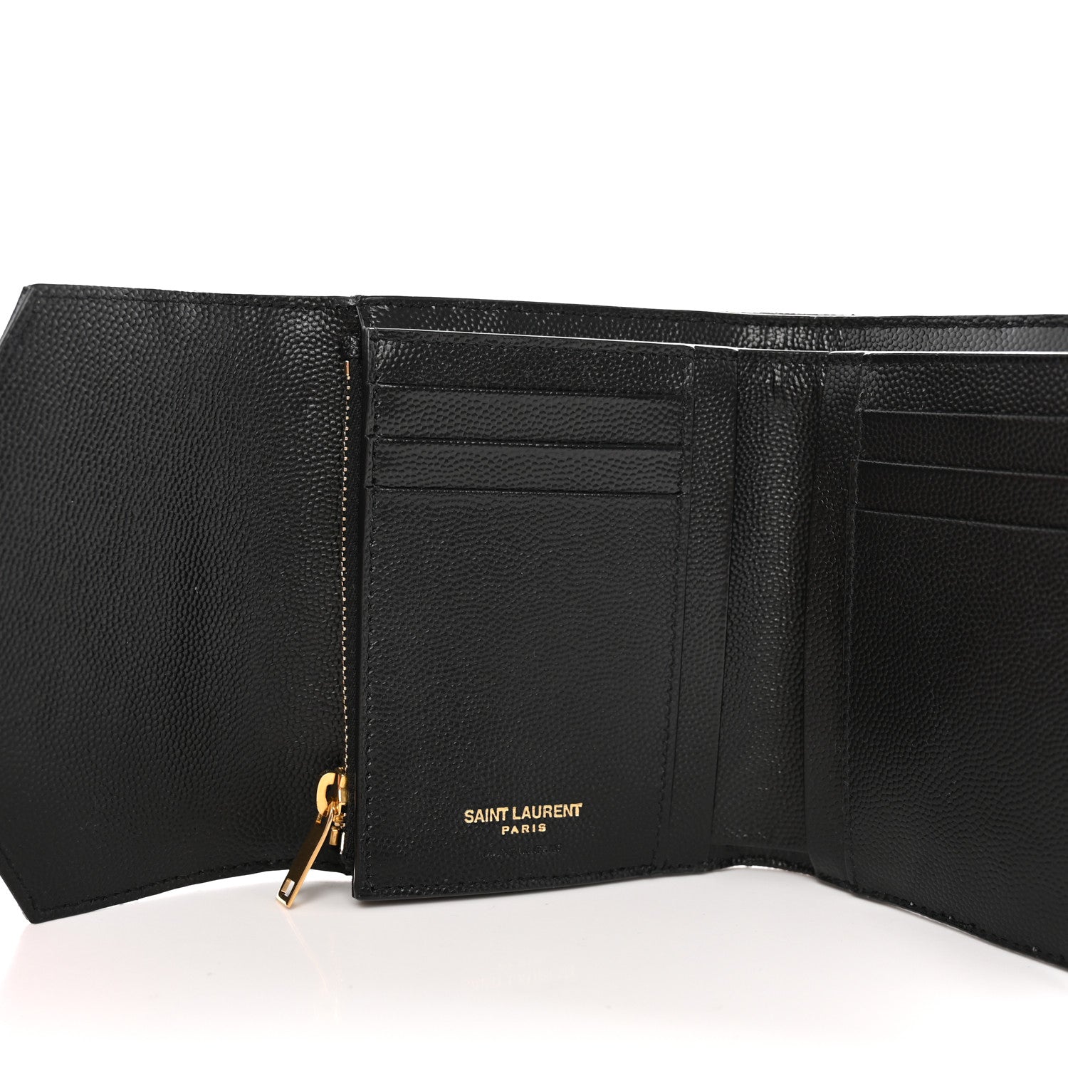 Saint Laurent Grain De Poudre Matelasse Chevron Monogram Compact Tri Fold Wallet Black 5 of 10