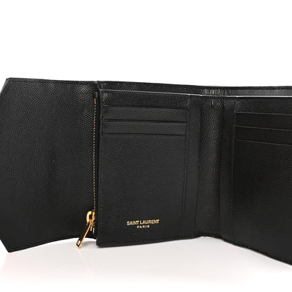 Saint Laurent Grain De Poudre Matelasse Chevron Monogram Compact Tri Fold Wallet Black 5 of 10