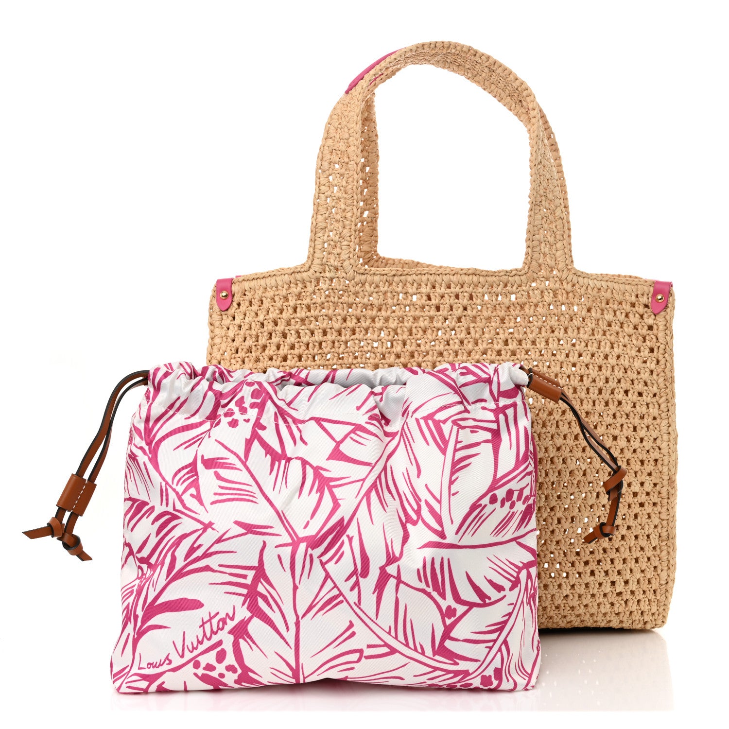 Louis Vuitton Raffia Calfskin Forte Del Marmi OnTheGo MM Natural Fuchsia 3 of 11
