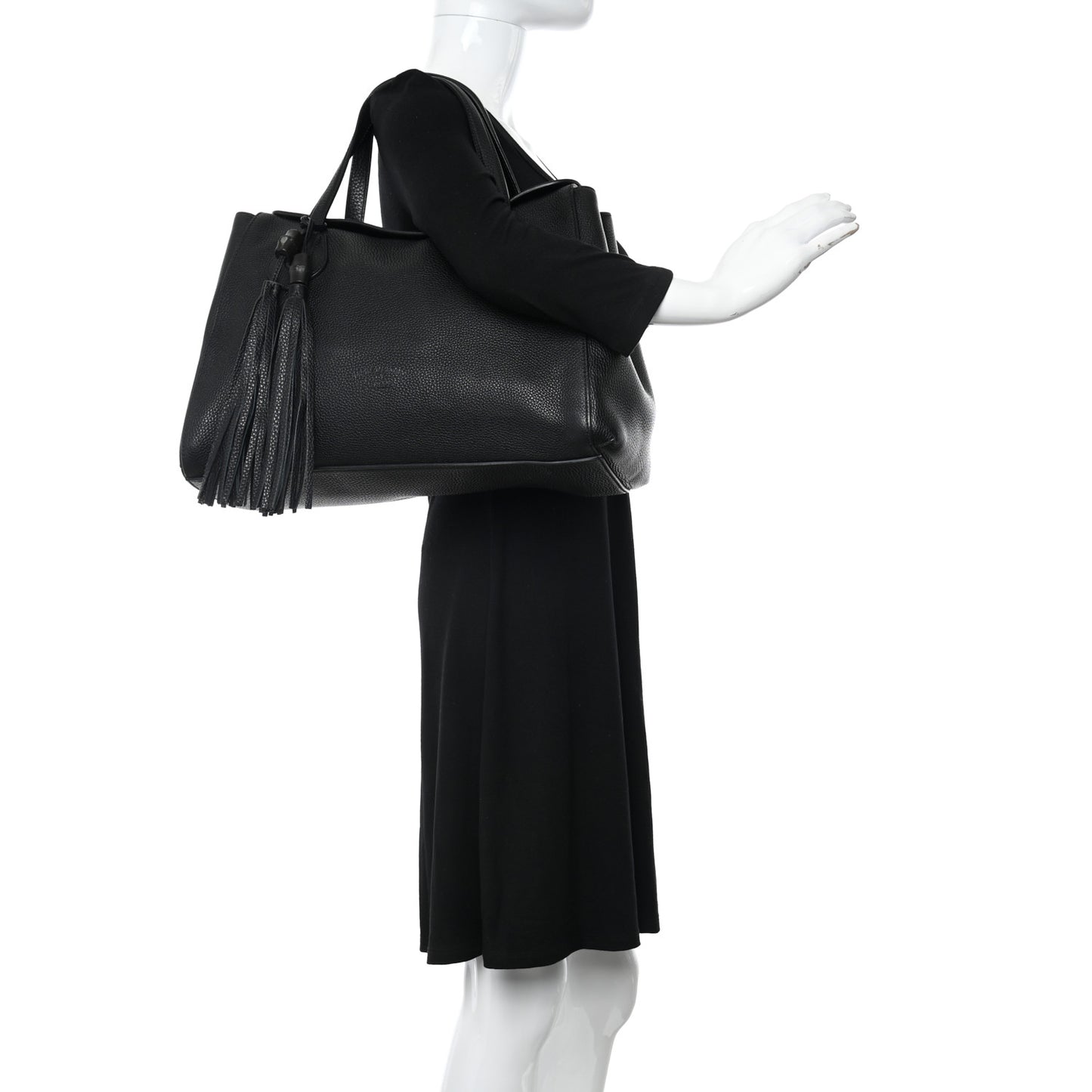 Pebbled Calfskin Lady Tassel Top Handle Bag Black