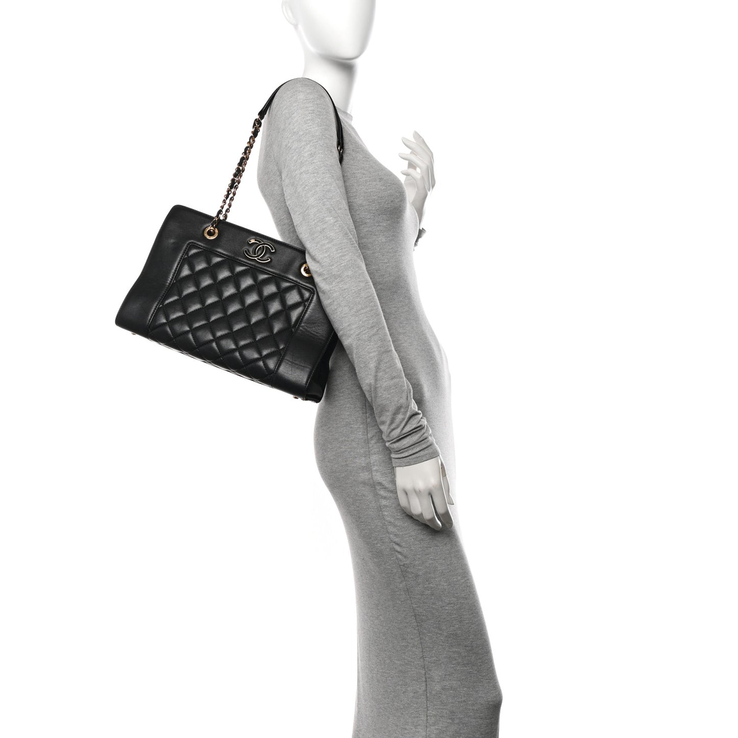 Sheepskin Quilted Mademoiselle Vintage Shopping Tote Black