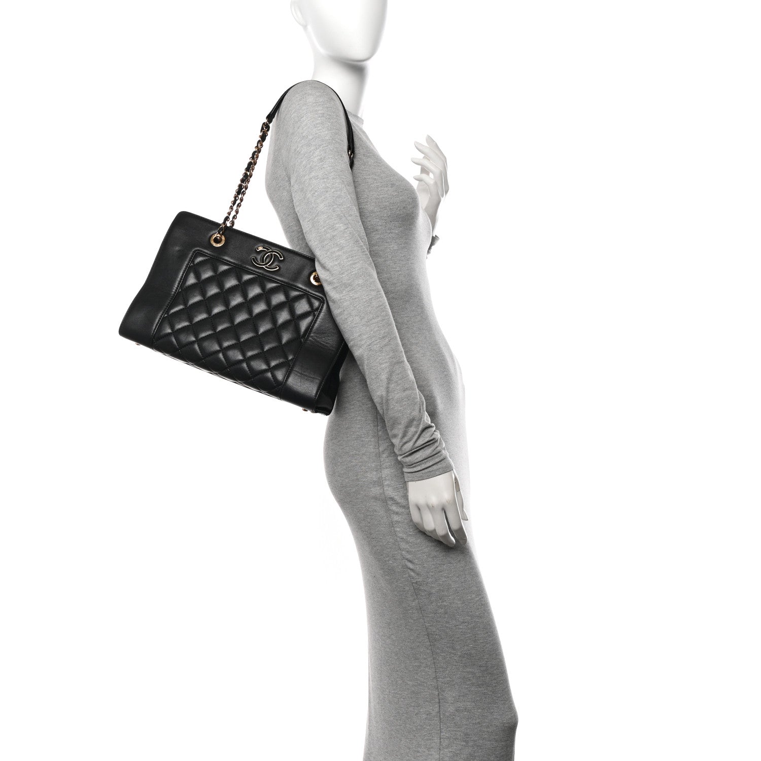 Chanel Sheepskin Quilted Mademoiselle Vintage Shopping Tote Black 2 of 11