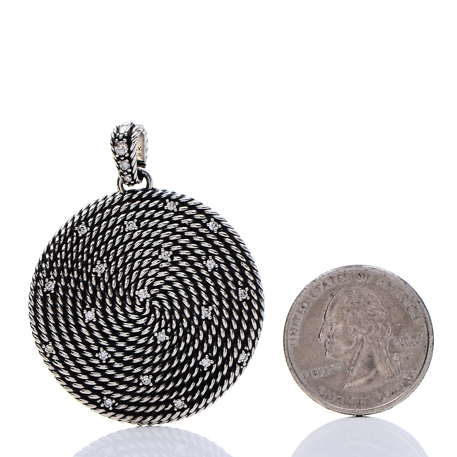 David Yurman Sterling Silver Diamond Large Cable Coil Pendant 2 of 4