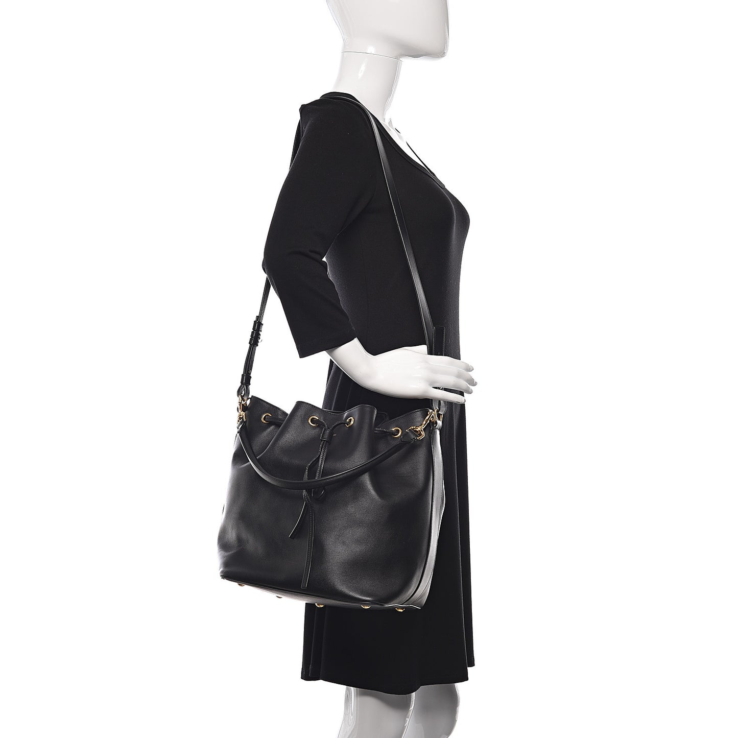 Calfskin Large Emmanuelle Bucket Bag Black