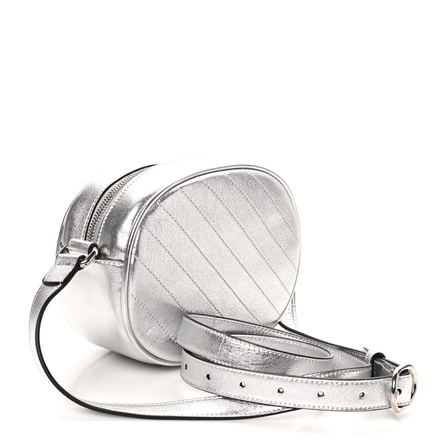 Gucci Metallic Sakai Be Green Calfskin Diagonal Stitched Mini Blondie Shoulder Bag Silver 3 of 10
