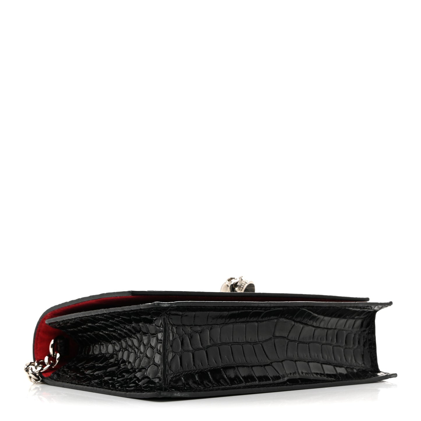 Calfskin Crocodile Embossed Skull Mini Crossbody Bag Black