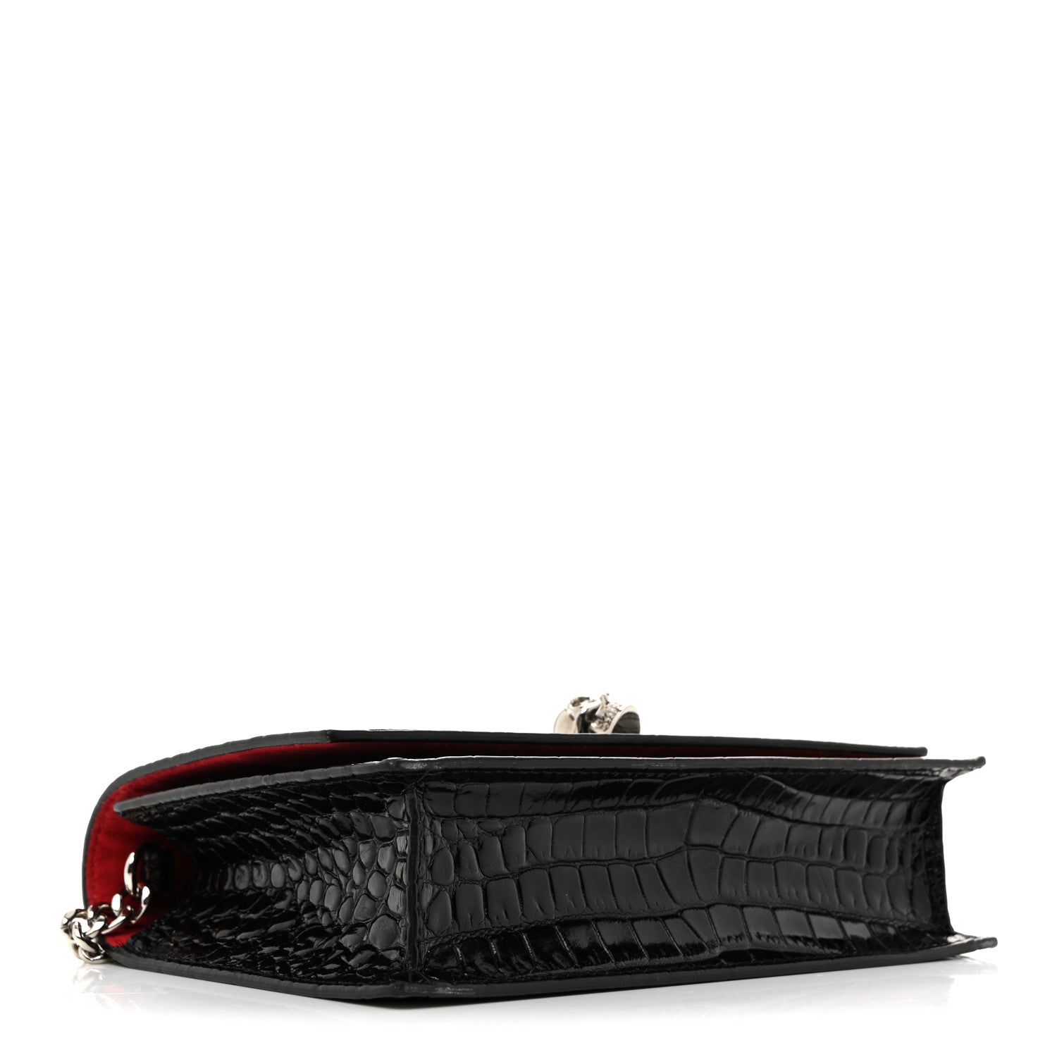 Alexander McQueen Calfskin Crocodile Embossed Skull Mini Crossbody Bag Black 4 of 12