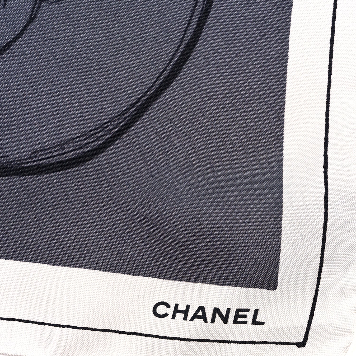 Chanel Silk Camellia Jacket Flower Print Scarf Dark White 2 of 3