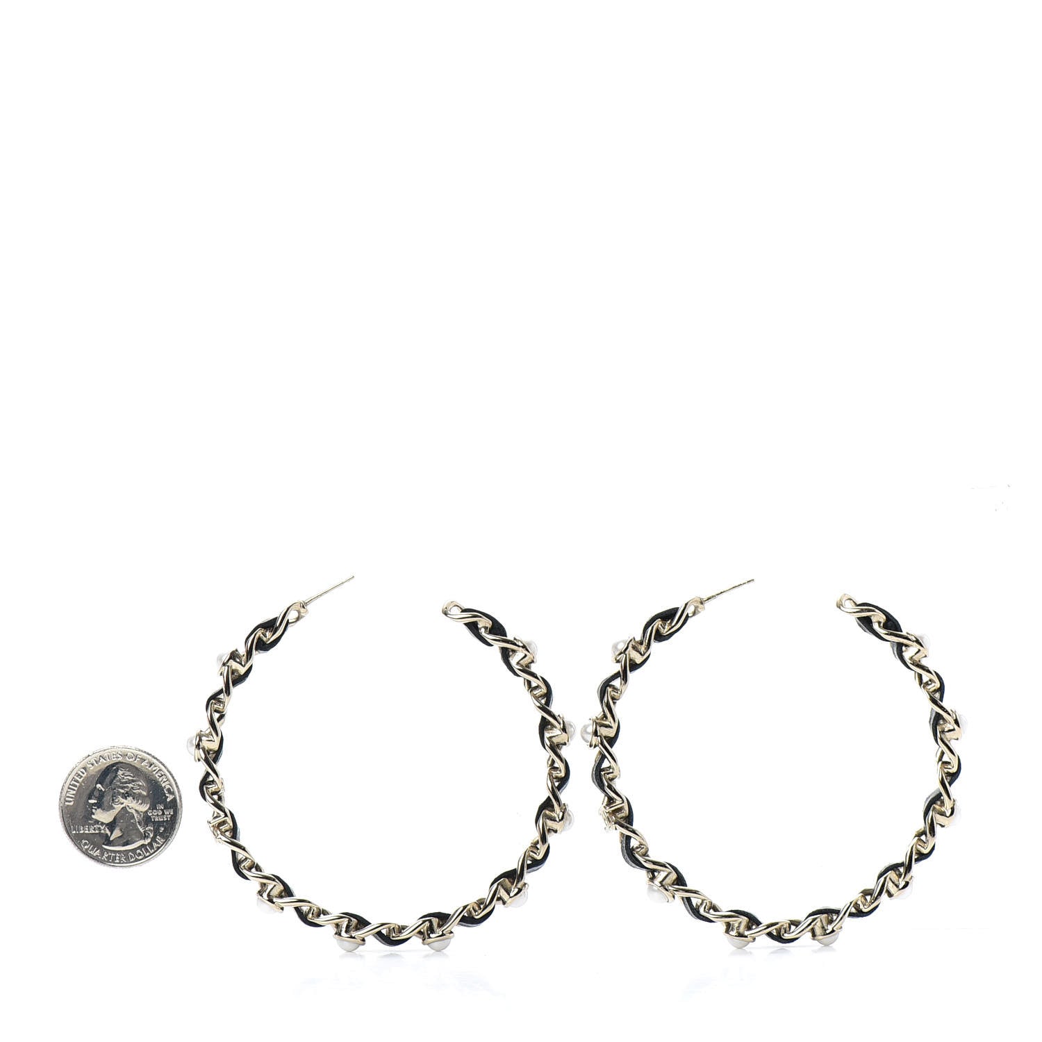 Chanel Lambskin Pearl CC Chain Hoop Earrings Gold Black 2 of 5